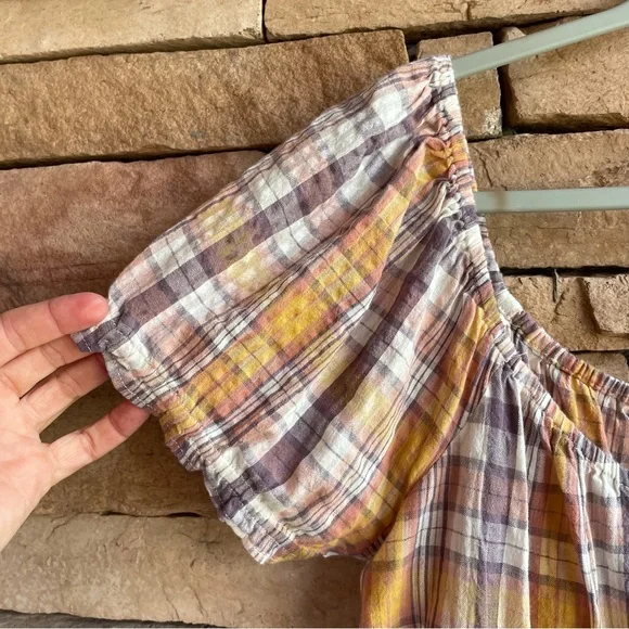 Lucky Brand multicolor plaid boho peasant blouse top Women Large - Like new - Picture 2 of 10